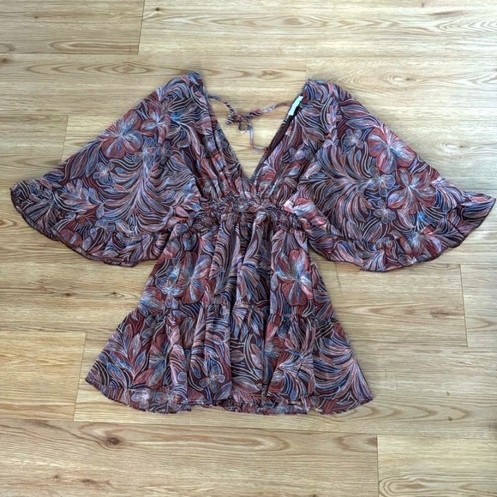 Oliviaceous Women's Brown Floral Romper Dress Sz Medium Bohemian Fall Casual
